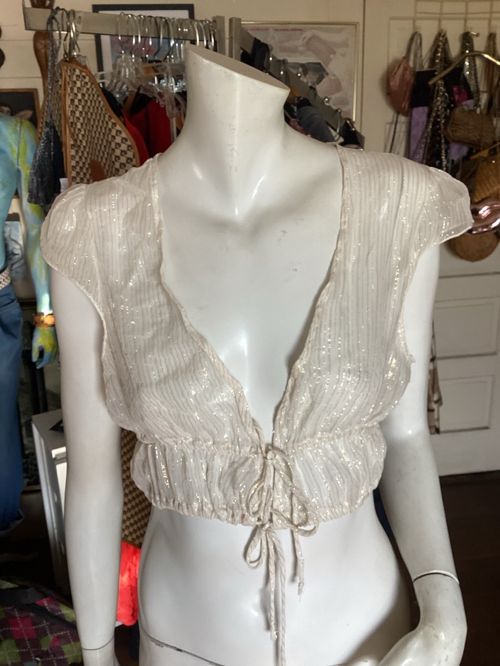 Salt & Pepper silk metallic crop top
